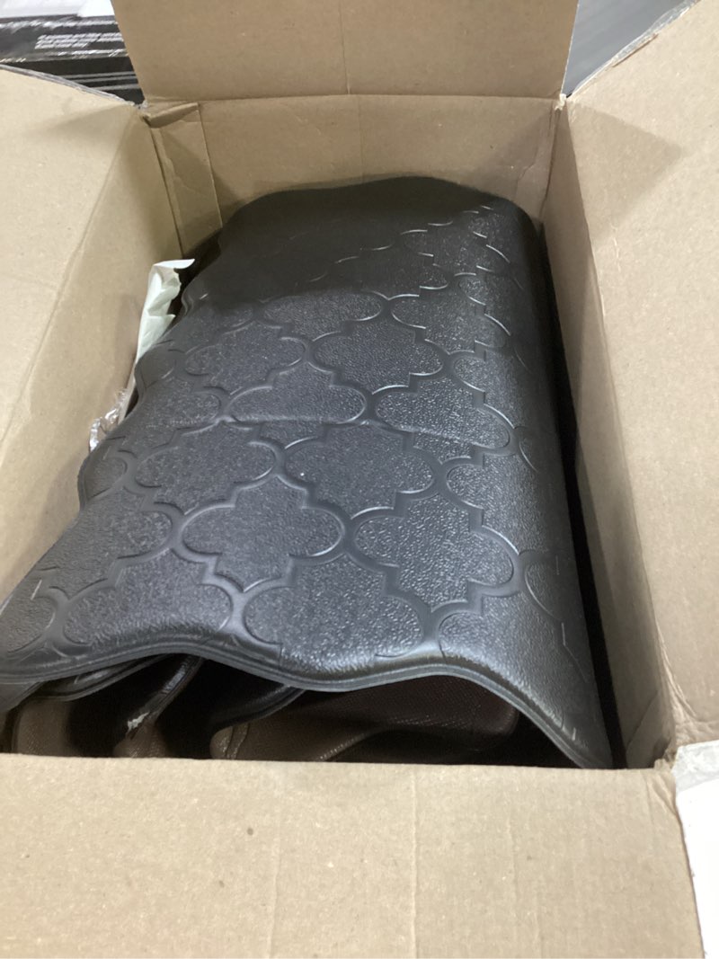 Condition photo showing Good Condition for upgrade scalloped embossed kitchen mats for floor 2pcs cushioned anti fatigue waterproof foam kitchen rugs non slip washable comfort standing mat for office sink laundry, black basic solid- black 17.3\"x30\"+17.3\"x47\"