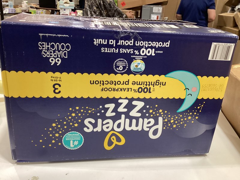 Condition photo showing New/Like New for pampers zzz overnight diapers, size 3 (16-28 lbs), 66 count, nighttime protection disposable baby diaper, night time leak and skin protection size 3 66