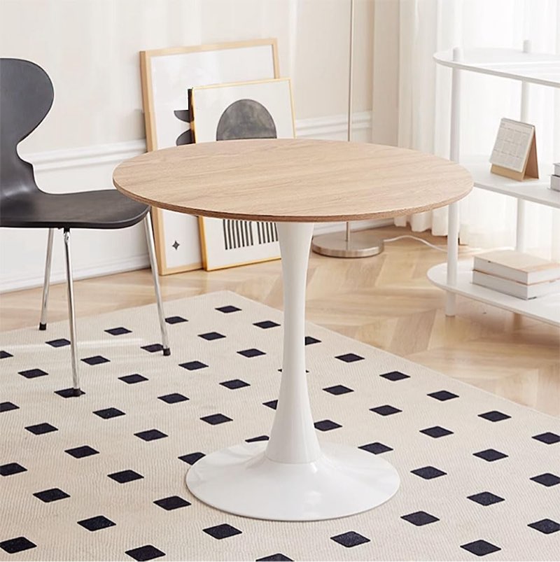 NICOKI Simplicity Natural Wood Dining Table Round with Metal Tulip Base, Small White Dining Table fo