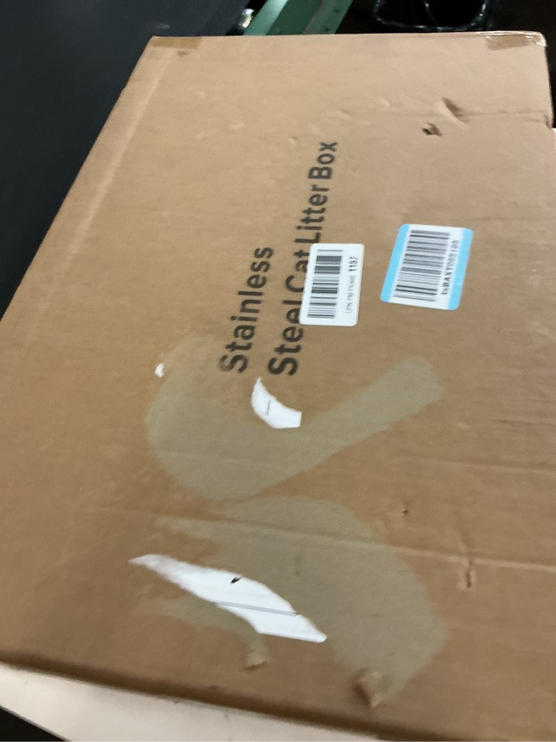 Condition photo showing New/Like New for Stainless Steel Litter Box | XL Enclosed Cat Litter Boxes with Lid for Big Cats | High Sided, Anti-Urine Leakage | Non-Stick Bottom & Includes Litter Mat & Metal Scoop