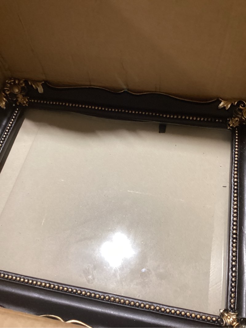 Condition photo showing New/Like New for 11x14 Vintage Picture Frame with Embossed Flower Design, Black Ornate Frame for 11x14 or 8x10 Pictures with White Mat, Home Decor (Black, 8x10) Black 11x14