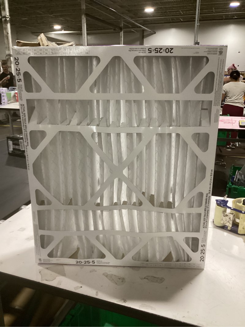 Condition photo showing As Is for filtrete 20x25x5 air filter merv 12, mpr 1550 certified asthma & allergy friendly 1-pack, fits trion airbear, ac furnace hvac filters, pleated electrostatic (actual size 19.56 x 24.13 x 4.75 in) 4.7" x 24.2" x 19.6"