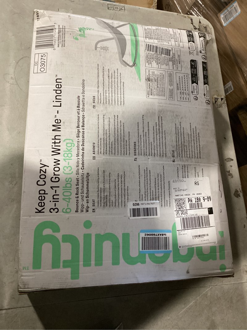 Condition photo showing As Is for ingenuity keep cozy 3-in-1 grow with me baby bouncer rocker & toddler seat - gray