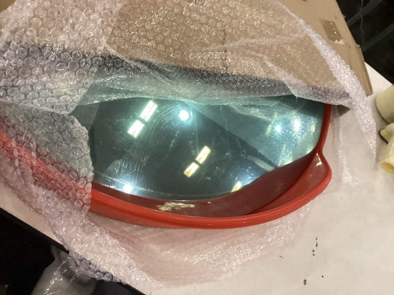Condition photo showing New/Like New for RELIANCER 32" Convex Security Mirror,Curved Safety Traffic Road Driveway Mirror,Adjustable Safety Corner Surveillance Mirrors,Outdoor Indoor Blind Spot Mirrors For Garage Parking Lot Shop Office