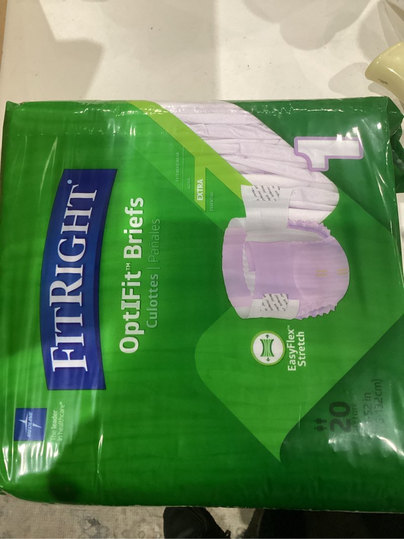Condition photo showing New/Like New for fitright extra-stretch adult incontinence briefs, size m/l, for waist size 30"-52"