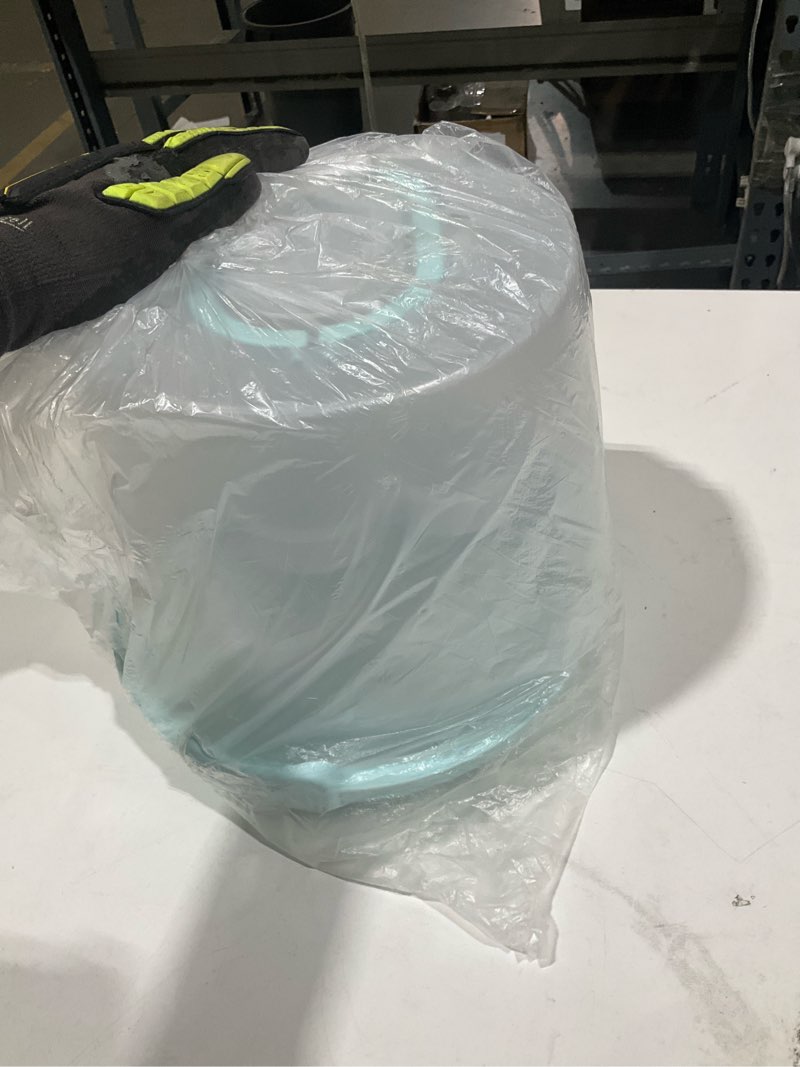 Condition photo showing As Is for red co. 3-tier 23 cupcake, muffin or cake carrier with collapsible handles, blue tray/clear lid