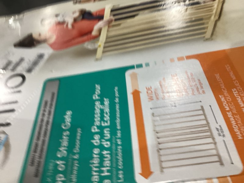 Condition photo showing As Is for Evenflo Walk-Thru Top of Stairs Baby Gate, Natural Wood