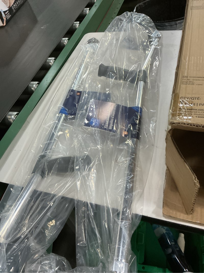 Condition photo showing New/Like New for medline aluminum forearm crutches, adult, cuff size 4", pack of 2 adult, 5'0" - 6'2"