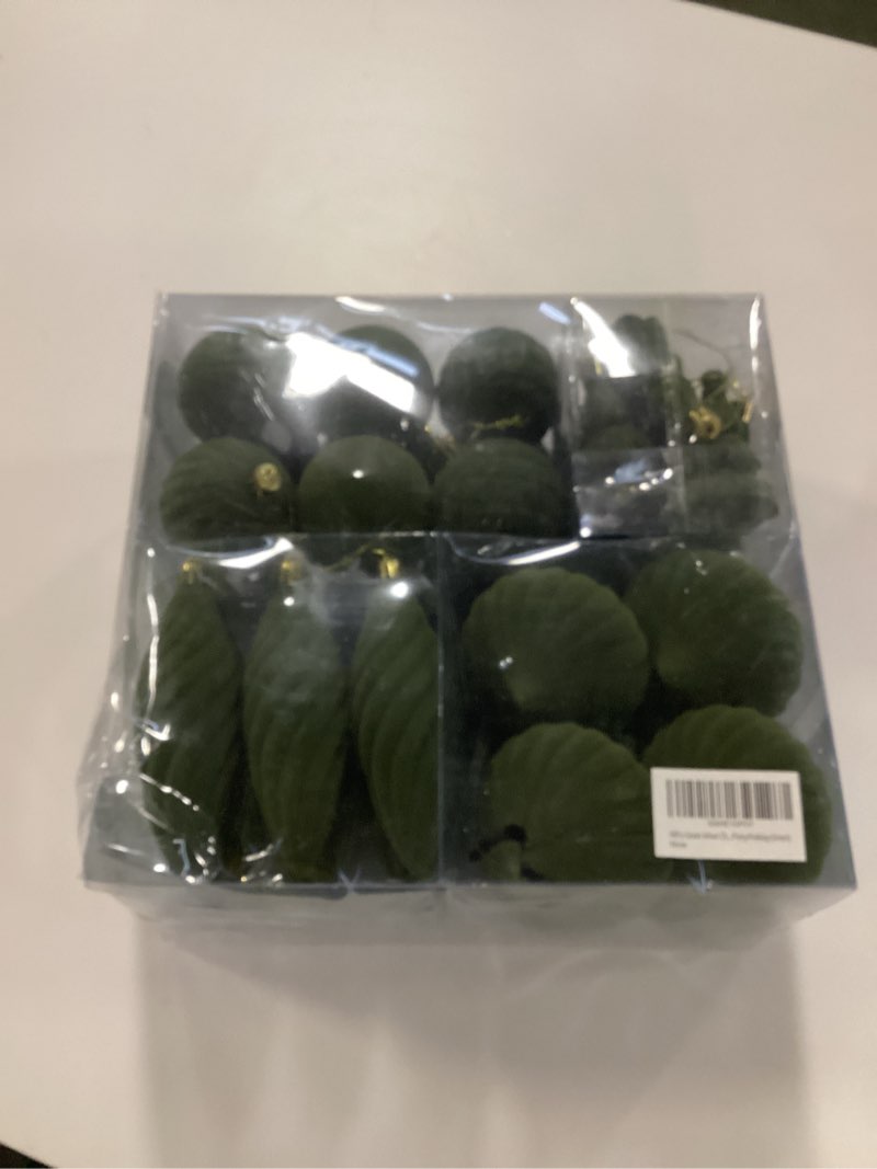 Condition photo showing New/Like New for 48Pcs Green Velvet Christmas Ornaments Set, Assorted Flocked Christmas Baubles Decorations, Shatterproof Christmas Balls Hanging Decor for Xmas Tree/Home/Party/Holiday (Green)