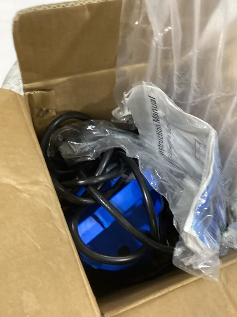 Condition photo showing Good Condition for 1 hp submersible water pump 3500 gph portable small sump pump for pool cover, basements, puddles, gardens ponds with 16.4 ft power cord and hose adapters, blue 1hp 3500gph blue