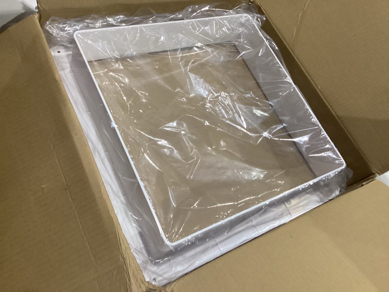 Condition photo showing New/Like New for zoiz rv vent garnish replacement for 2012 series roof vent fan – 14"x14" opening, 2.9" vertical leg interior trim ring, modular ceiling garnish