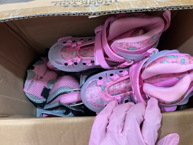 Condition photo showing Good Condition for Inline Skates, Adjustable Children Inline Skates with Light up Wheels for Kids, Girls, Boys, Teens, Beginner & Advance | with Protective Gears and Carry Bag Pink S- Little Kids (12C-2Y)