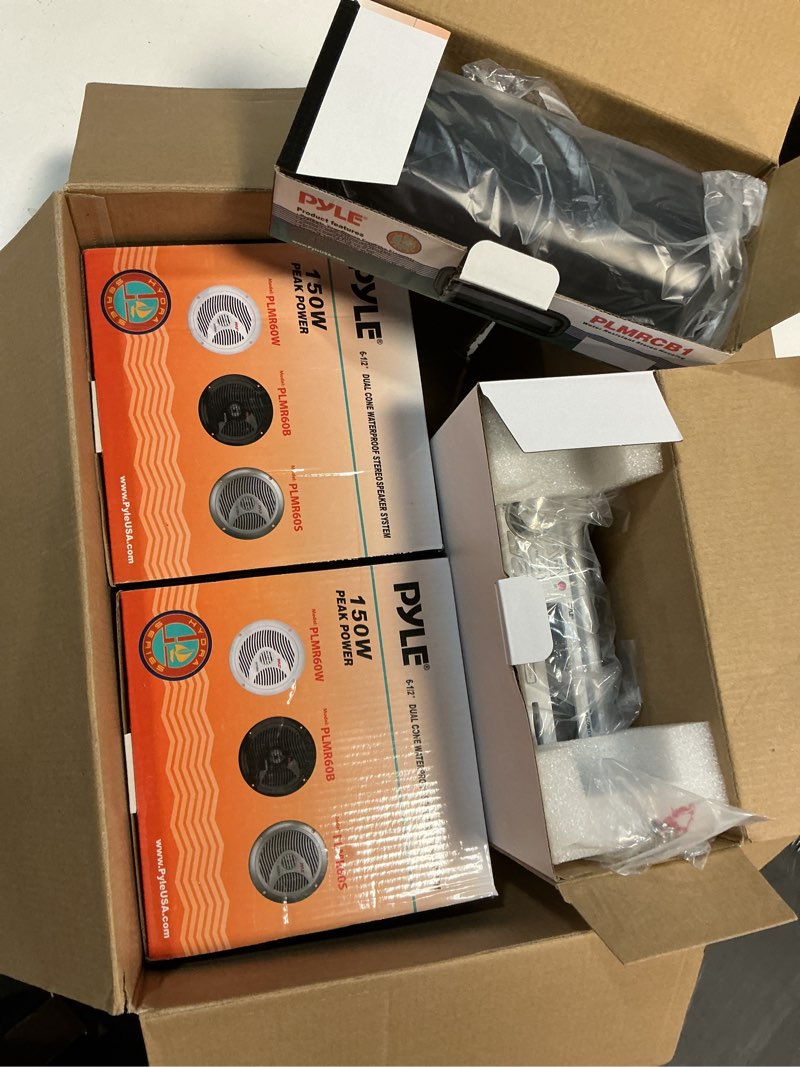 Condition photo showing New/Like New for pyle marine stereo receiver speaker kit - in-dash lcd digital console built-in bluetooth & microphone 6.5” waterproof speakers (4) w/ mp3/usb/sd/aux/fm radio reader & remote control -plcdbt85mrw