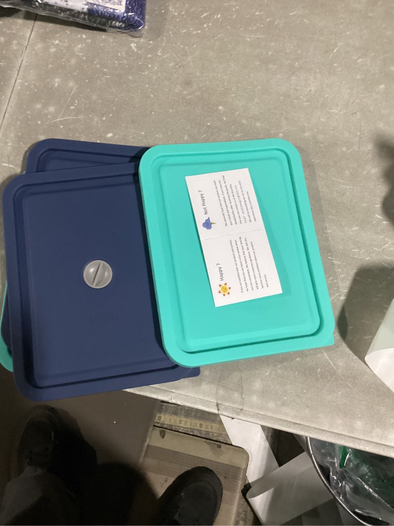 replacement lids for pyrex 7210-pc 4cup rectangle, silicone storage cover lid for glass bowl 2 pack with date mark turquoise