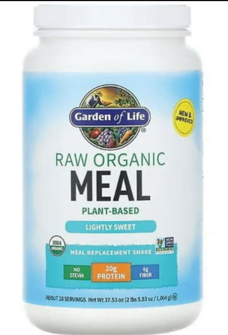 Garden of Life Raw Organic Meal Replacement Shake Powder  Lightly Sweet  20g Protein  2.3lb  36.6oz((Best Used By/AUG/07/2025))