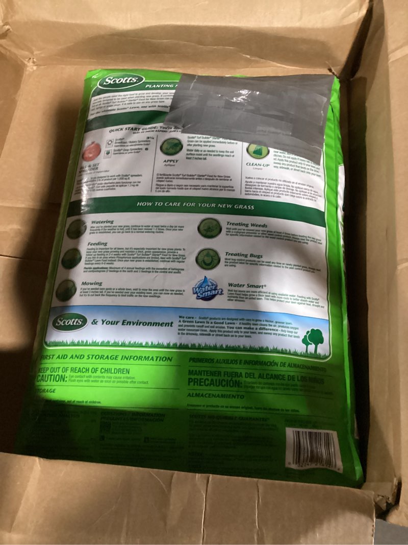 Condition photo showing Good Condition for scotts turf builder starter fertilizer for new grass, use when planting seed, 14,000 sq. ft., 42 lbs. standard 14,000 sq. ft.