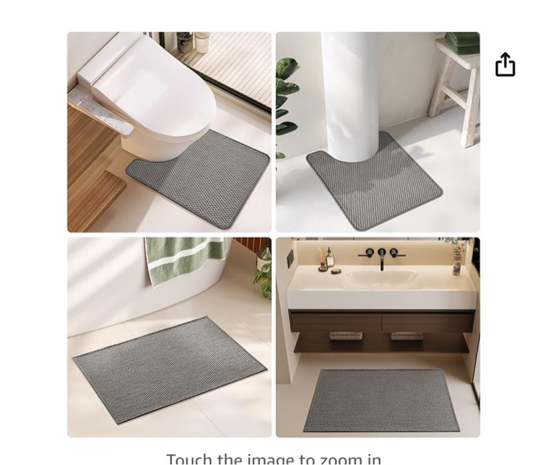 Toilet Rug, Thin Toilet Rugs U Shaped Washable Non Slip Absorbent Quick Dry Low Pile Toilet Mat, Dark Grey 36"x24" U Shape