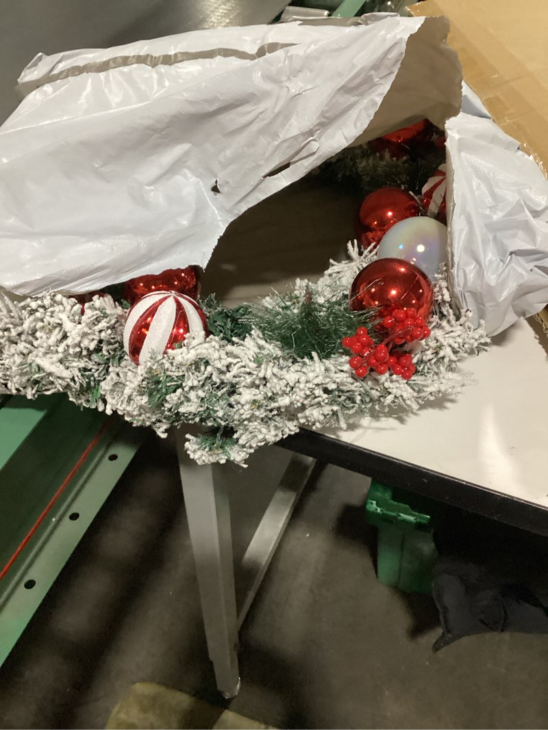 Condition photo showing Good Condition for Minetom 24Inch Pre-Lit Christmas Wreath 24Inch, Christmas Door Decorations Wreath with 50LED Warm Lights, Christmas Balls, Pine Needles, and Red Berries for Front Door Wall Windows Green & Gold Green & Gold 24inch