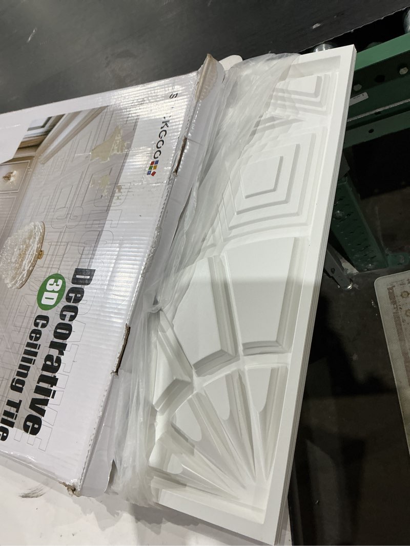 Condition photo showing Good Condition for item similar)))))stickgoo drop ceiling tileswaterproof, premium pvc ceiling panels to prevent breakage, pack of 12 tiles cover 48 sq. ft, white 24\\\\\\\"x24\\\\\\\" white
