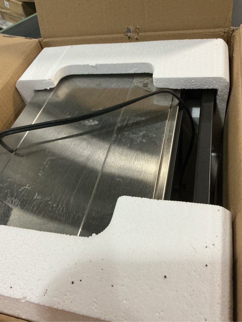 Condition photo showing As Is for gourmia toaster oven digital air fryer - convection mode with 4 slice capacity, 3 rack positions, 12 presets, toast, bagel, bake, roast, broil, dehydrate, popcorn, fits 9" pizza, stainless steel large silver