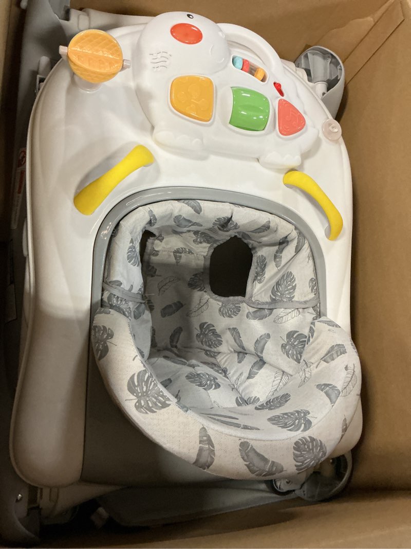 Condition photo showing As Is for 5 in 1 Foldable Baby Walker, Activity Baby Walker-Baby Bouncer, Rocker, Activity Center,Seat and Push Walker,Detachable Trampoline Mat, Adjustable Speed Rear Wheels and Height,Ages 6-18 Months(Grey)
