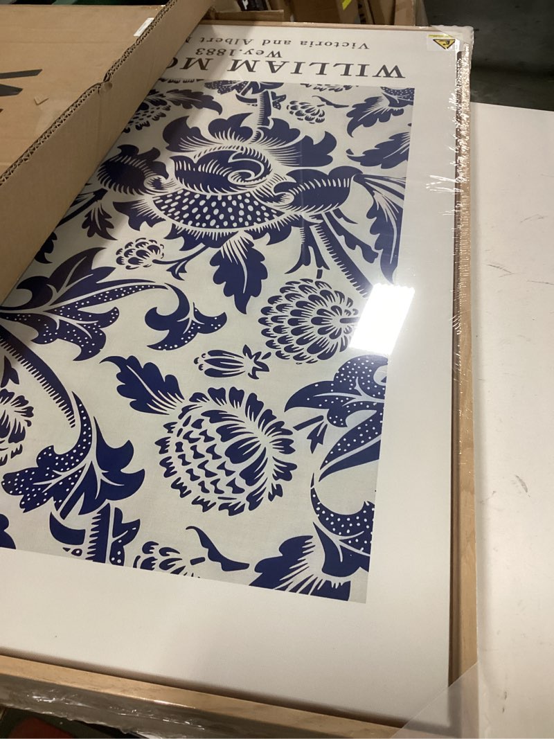 Condition photo showing New/Like New for Framed Large Blue William Morris Wall Art Set of 3, Vintage Botanical Floral Canvas Wall Decor Painting, Farmhouse Aesthetic Artwork Prints for Living Room, Bedroom, Hallway, Office, Total Size 30x60 20"W x 30" H x 3Pcs Blue