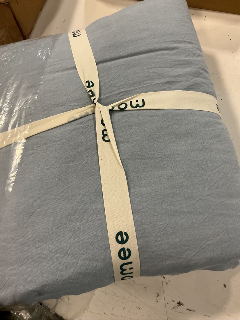 Condition photo showing Good Condition for moomee bedding duvet cover set 100% washed cotton linen like textured breathable durable soft comfy (heathered cornflower blue, queen 90"x90") heathered cornflower blue (no comforter) queen (90"x90")