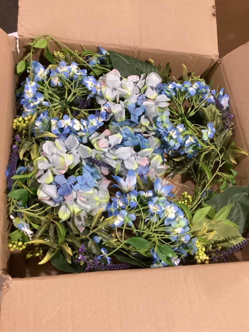 Condition photo showing Good Condition for Nearly Natural, 24" Hydrangea Wreath (4224),Blue
