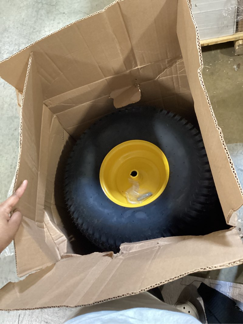 Condition photo showing Good Condition for ar-pro 20x10.00-8 tubeless lawn mower tire and wheel assembly (2-pack), 4-ply rear tire with steel rim, 3/4" bore & 3/16" keyway, 3.5" offset hub, s-turf tread, riding lawn mower & garden tractor 20 x 10.00-8" tubeless (offset hub) yellow