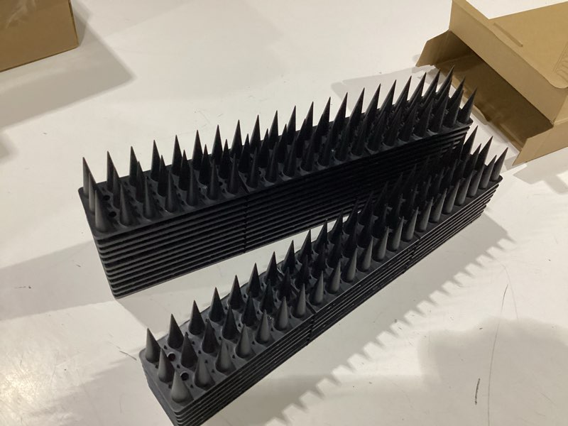 Condition photo showing New/Like New for borhood bird spikes, 20 pack pigeon deterrent for small birds raccoon cats defender for outside to keep squirrel away, plastic fence spike for railing and roof-black