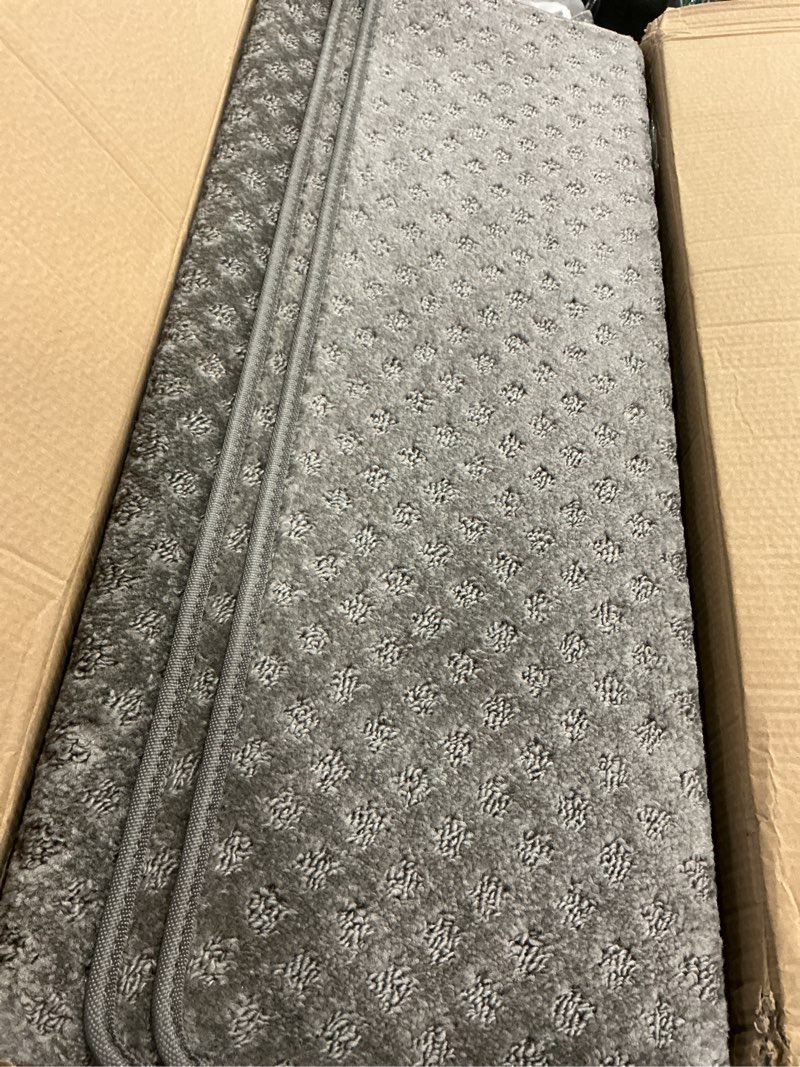 Condition photo showing Good Condition for Bullnose Stair Treads Non Slip 9.5" x 32", 14 Pcs Carpet Stair Treads for Wooden Steps Indoor with Edge Protection, Reusable Peel and Stick TPU Backing Stair Runner Rugs - Lattice Pattern Grey 9.5*32 INCH Grey (Lattice Pattern) 14