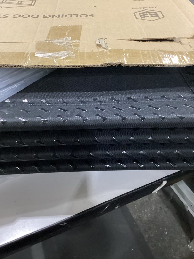 Condition photo showing As Is for Extra Wide Dog Stairs for Car - Foldable 5-Step Non-Slip Pet Stairs for Home, Lightweight Dog Steps for Senior & Large Dogs to SUV, Truck, Bed - Supports 250 lbs Upgraded Wide 5 Steps