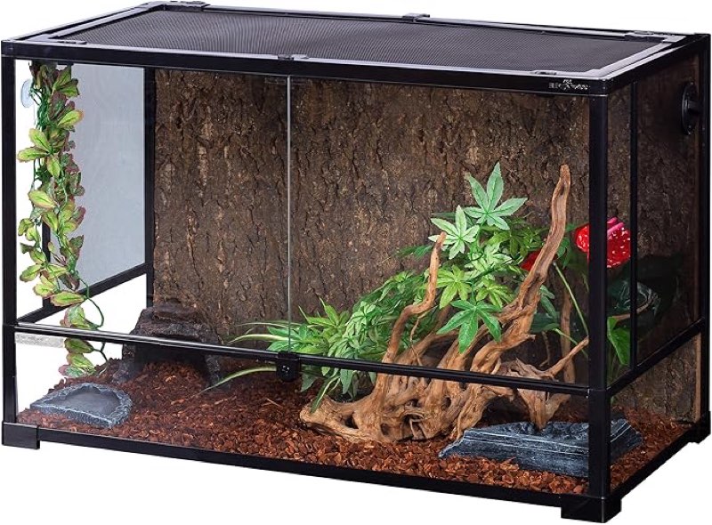 repti zoo 67 gallon reptile glass terrarium, double hinge door reptile tank, side/top screens ventilation reptile terrarium reptile enclosure, 36" x 18" x 24" gecko tank (knock-down) (rk0120n)