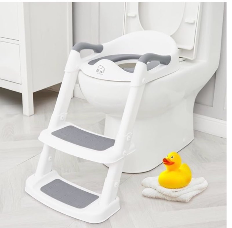 forbena potty training toilet seat with step stool ladder, toddler kids potty seat for boys girls, non slip foldable toilet training seat with soft cushion, comfortable handles (white-grey)