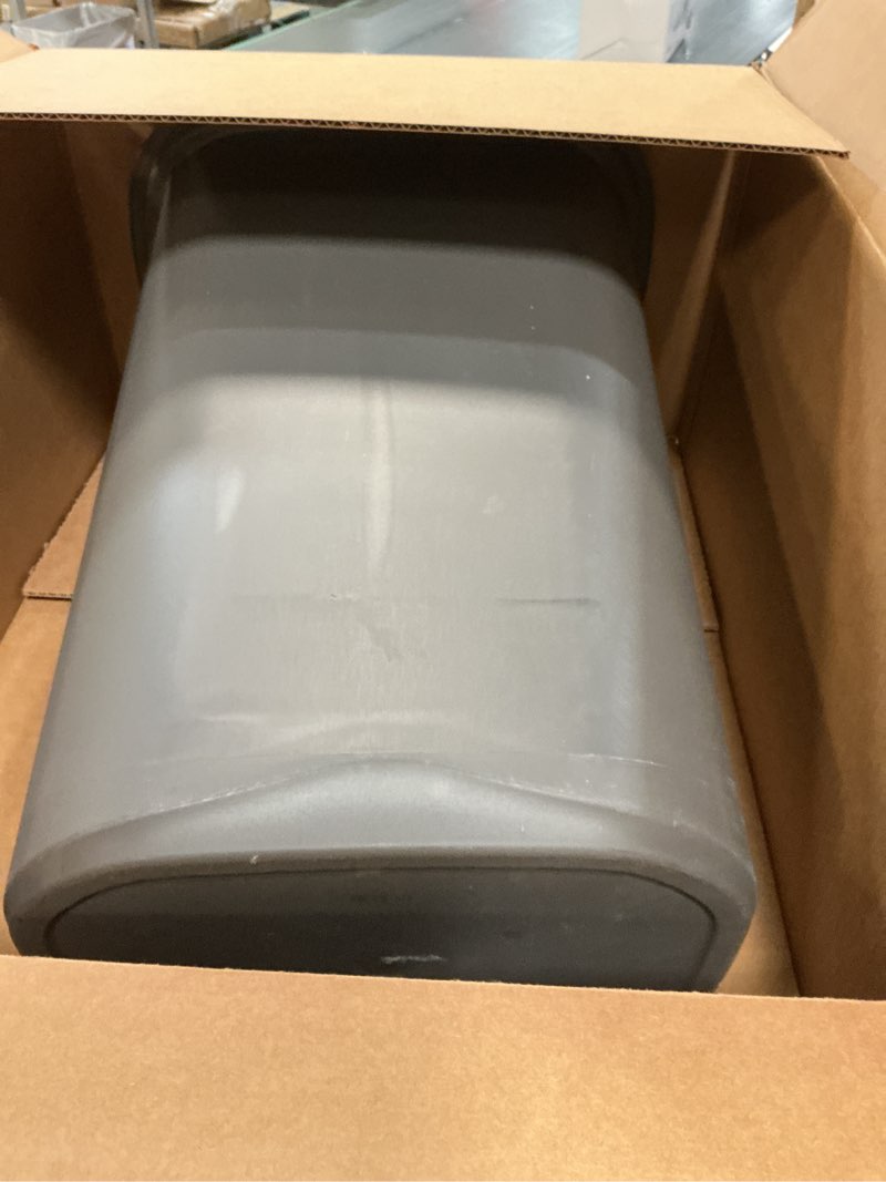 Condition photo showing As Is for rubbermaid spring top trash can with lid 13 gallon gray plastic garbage bin for home/kitchen/office/garage spring top gray