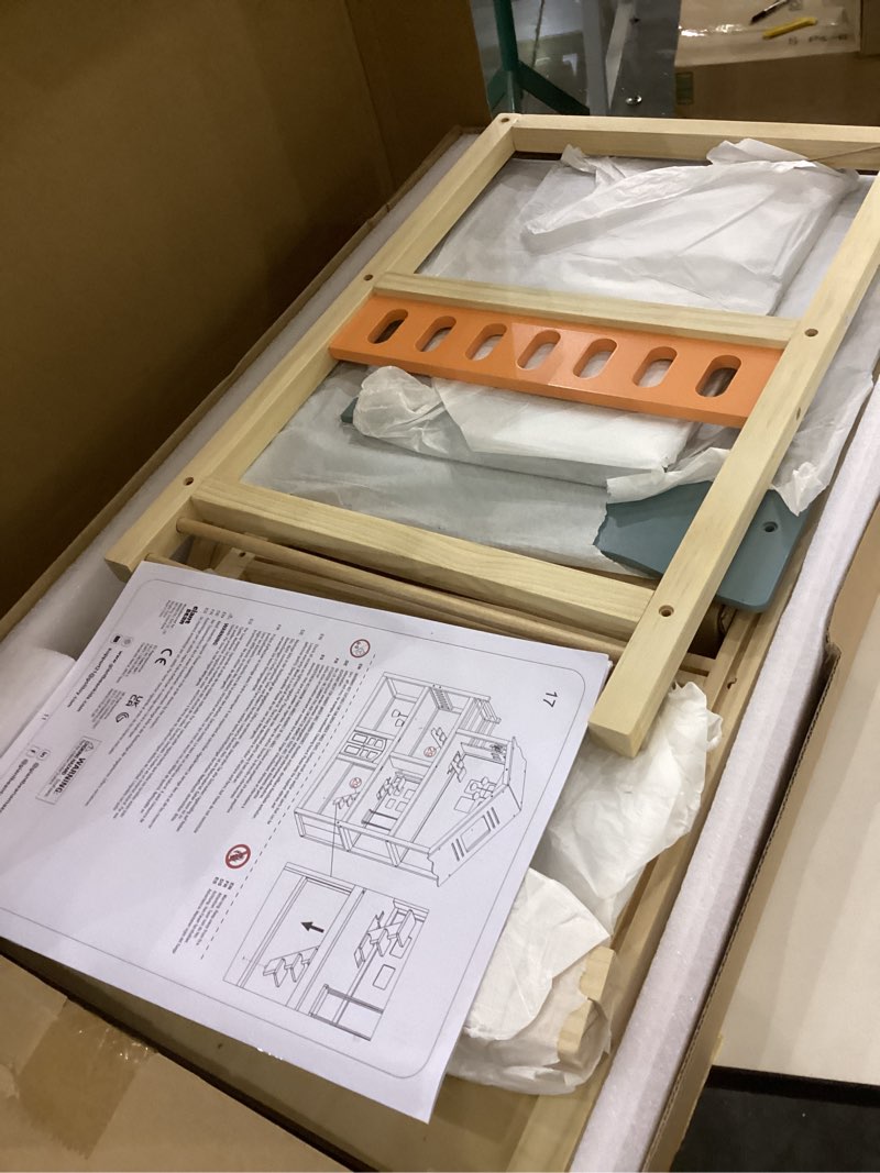 Condition photo showing Good Condition for Giant bean Large Wooden Dollhouse with 32 Pcs Furniture Accessories, 3-Story Doll House 5 Rooms Balcony Wooden Stairs, Ideal Dollhouse Playset Toy for Kids Ages 3+, 30" H x 28" L x 13" W Candy