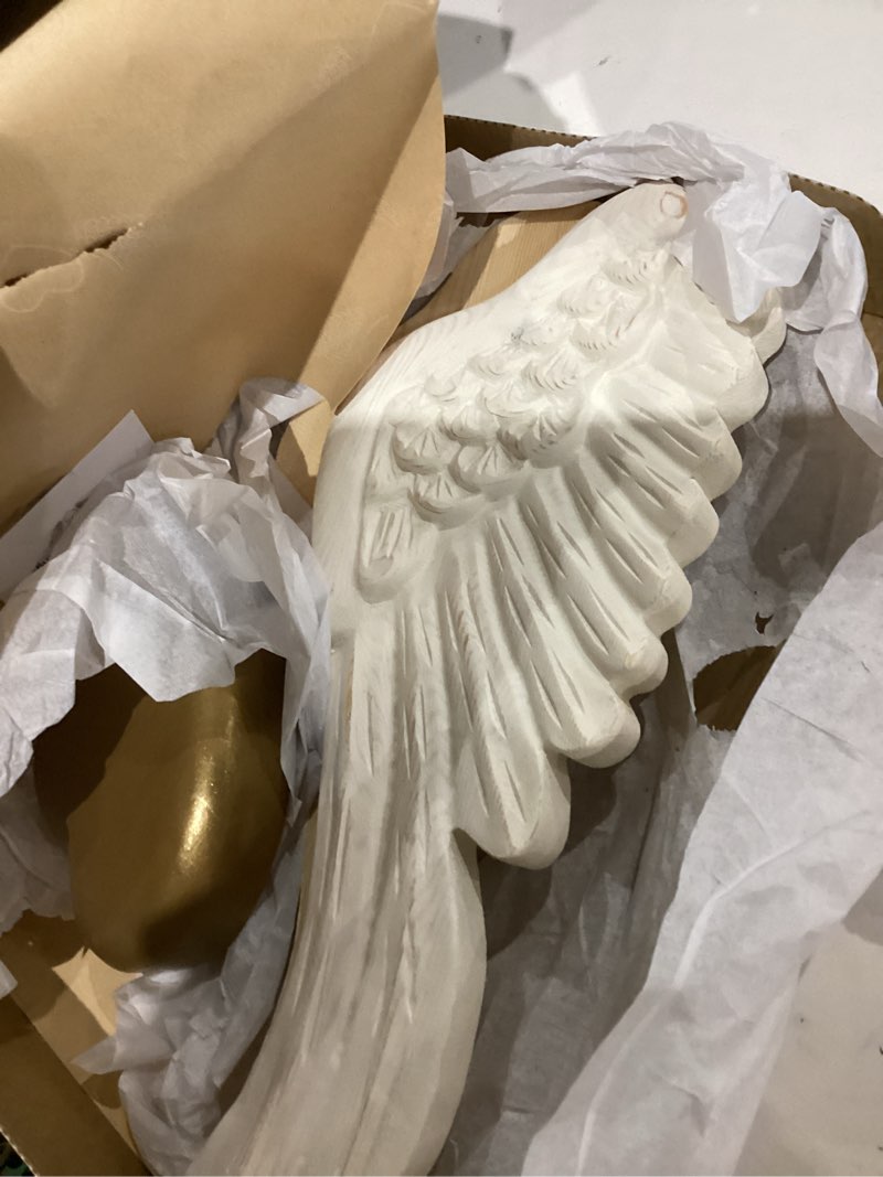 Condition photo showing Good Condition for Bimodal Handmade Wooden Wall Art – Gold Heart & Wings – Elegant Rustic Home Decor for Bedroom, Living Room, Kitchen, or Terrace – Great for Weddings, Anniversaries & Gifts for Her – 30” Wide.