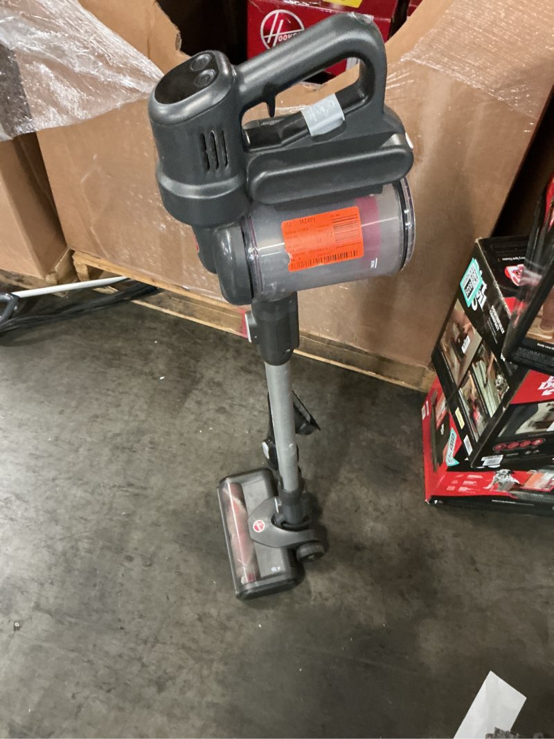 Condition photo showing As Is for hoover excelerate cordless stick vacuum cleaner with included tools, for carpet and hard floors, lightweight design, powerful suction, led headlights,