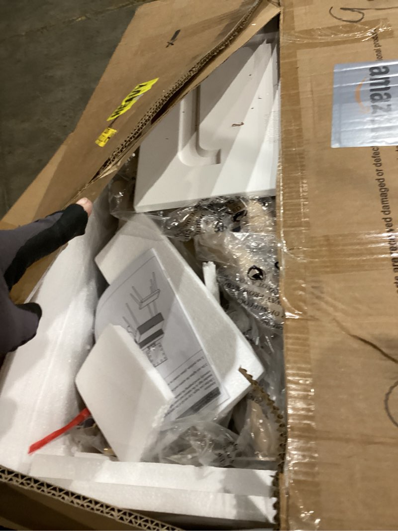 Condition photo showing As Is for BOLUO Small Vanity Desk with Hollywood Mirror and Lights, Girls Vanity with Stool, Fluted Vanity Set, Compact Make Up Table with Drawers and Outlet Bedroom 17.7"D x 23.8"W x 34.6"H