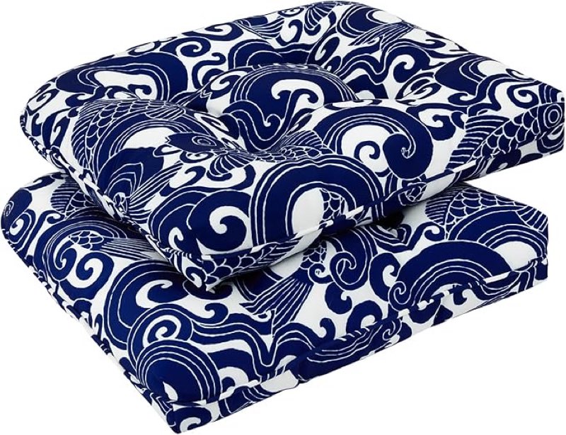 downluxe outdoor chair cushions set of 2 for patio furniture, waterproof tufted overstuffed patio furniture cushions, thick outdoor seat cushion, 19\" x 19\" x 5\", blue carp