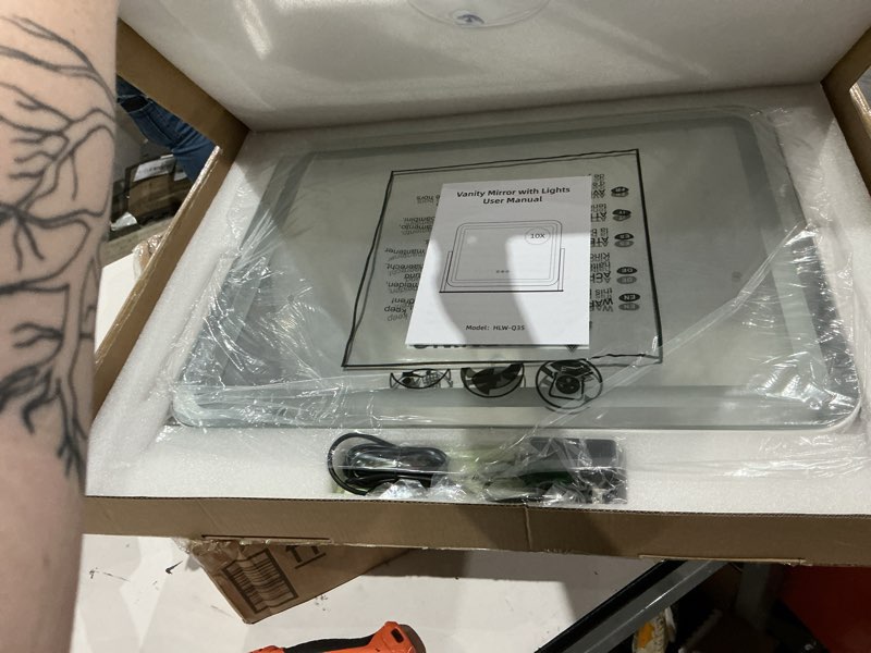 Condition photo showing Good Condition for vanity mirror with lights, lighted makeup mirror with 10x magnification, 3 color dimmble lights, touch control, 360° rotation, metal frame, women's gift, for bedroom/dressing room, white white 22"l x 17"w