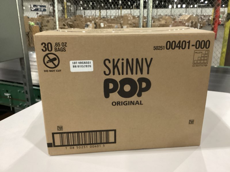 Condition photo showing New/Like New for Skinny pop original 30 pack BEST BY 01/15/2026