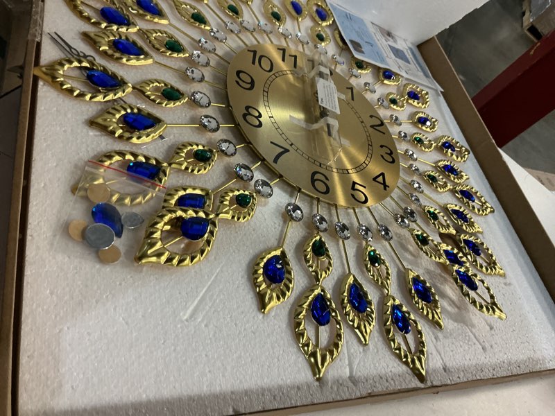 Condition photo showing Good Condition for 24.0 inch gold large wall clocks for living room decor,elegant 3d modern wall clock with dial arabic numberals non-ticking silent big wall clocks,diamond round home decoration kitchen clocks gold 24.0 inch