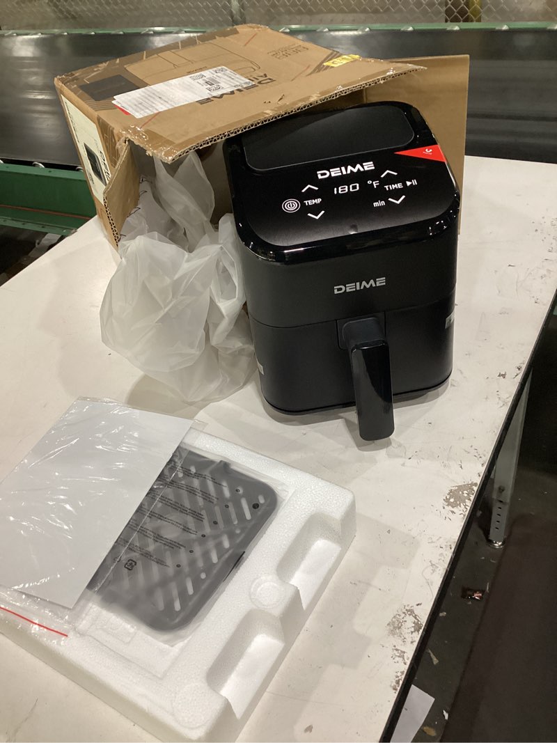 Condition photo showing New/Like New for deime air fryer, small digital 3 qt airfryer space saving compact, bake, reheat, roasts for quick easy meals, mini compact & quiet, nonstick & dishwasher safe basket (black) black-3qt