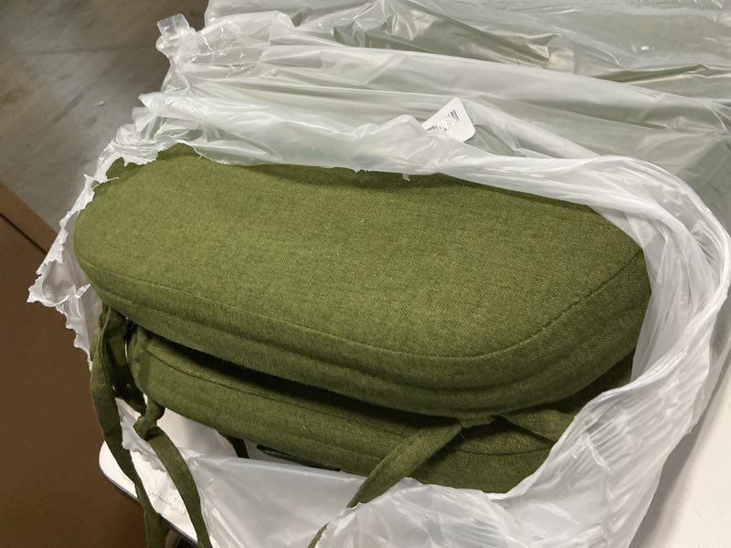 Condition photo showing item condition for AAAAAcessories D-Shaped Chair Cushions, 2" Thick Dining Chair Pads with Ties and Removable, Machine-Washable Cover, 17" x 16", Set of 6, Dark Olive Green Dark Olive Green 6 Count(Pack of 1)
