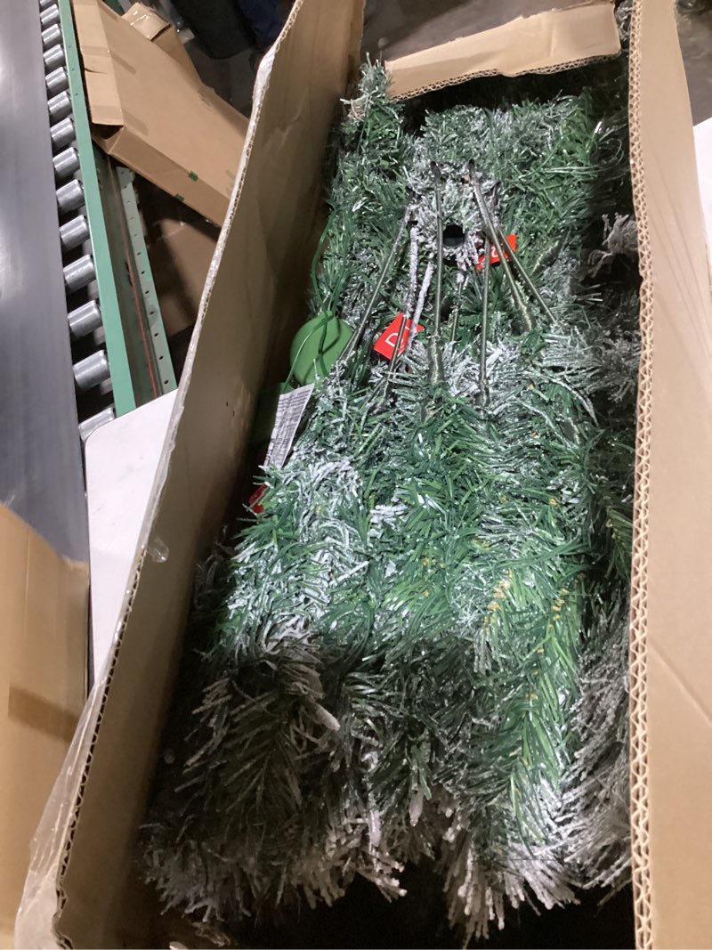Condition photo showing As Is for 6FT Pre-lit Snow Flocked Christmas Tree Spruce with Remote Control, 350 Warm White Multi-Color Lights, Artificial Hinged/Feel Real/Realistic for Home, Holiday Decoration Dual Color LED PVC LED Color+Cleae 6ft