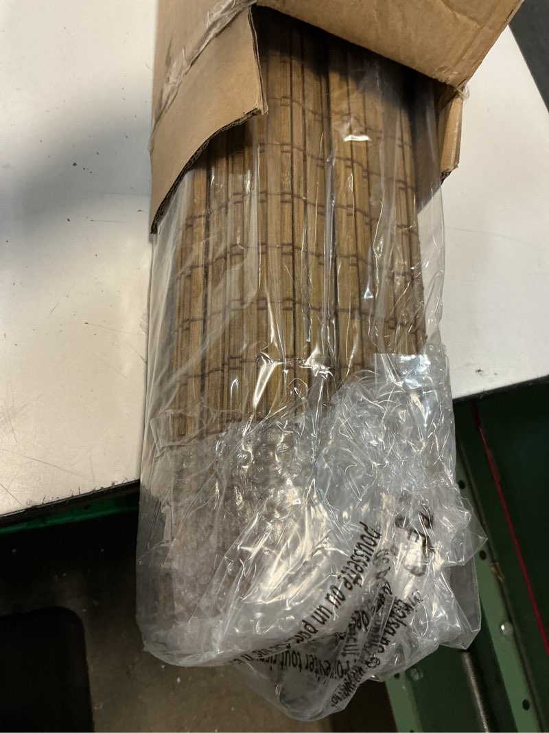 Condition photo showing Good Condition for lazblinds cordless bamboo roman shades, privacy blinds for interior windows, room darkening roll up bamboo blinds for home & patio, 42.5" w x 64" h, highfield teak pricacy - highfield teak 42.5" w x 64" h