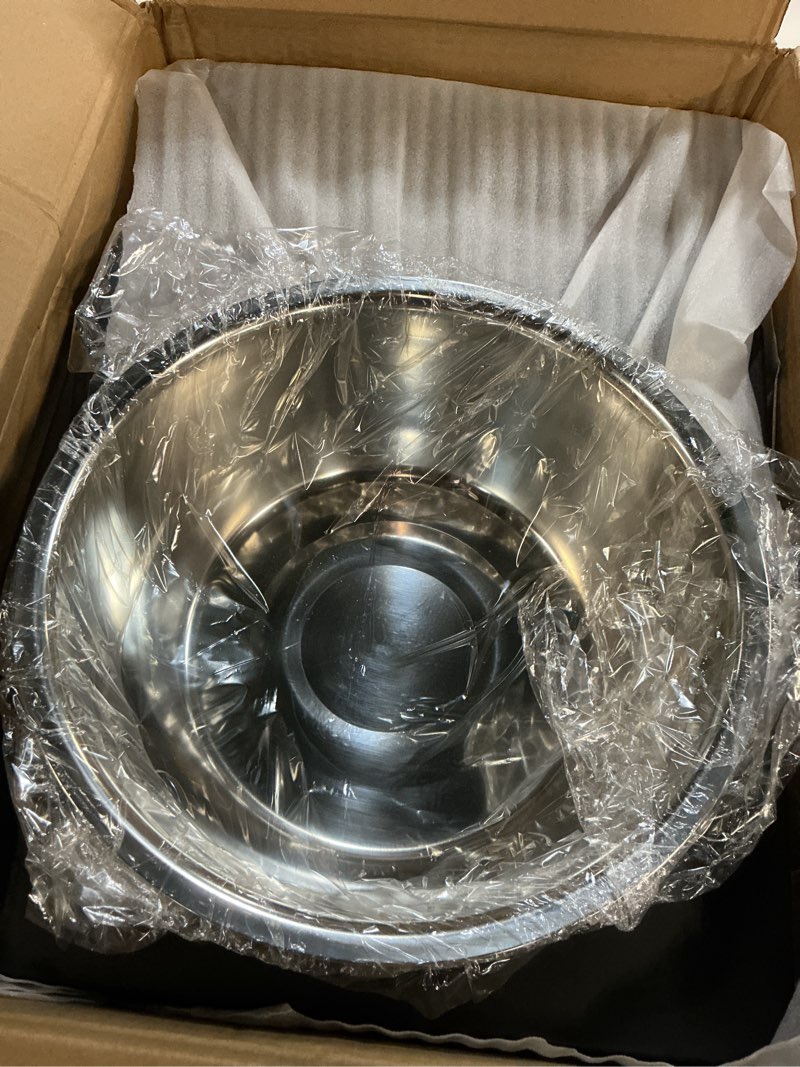 Condition photo showing New/Like New for foldable elevated dog bowl holder with 2 large 111oz stainless steel bowls, 14.5" tall raised dog bowl stand for large/extra large breeds, indoor and outdoor use large/x large: 14.4''tall,111 oz bowl