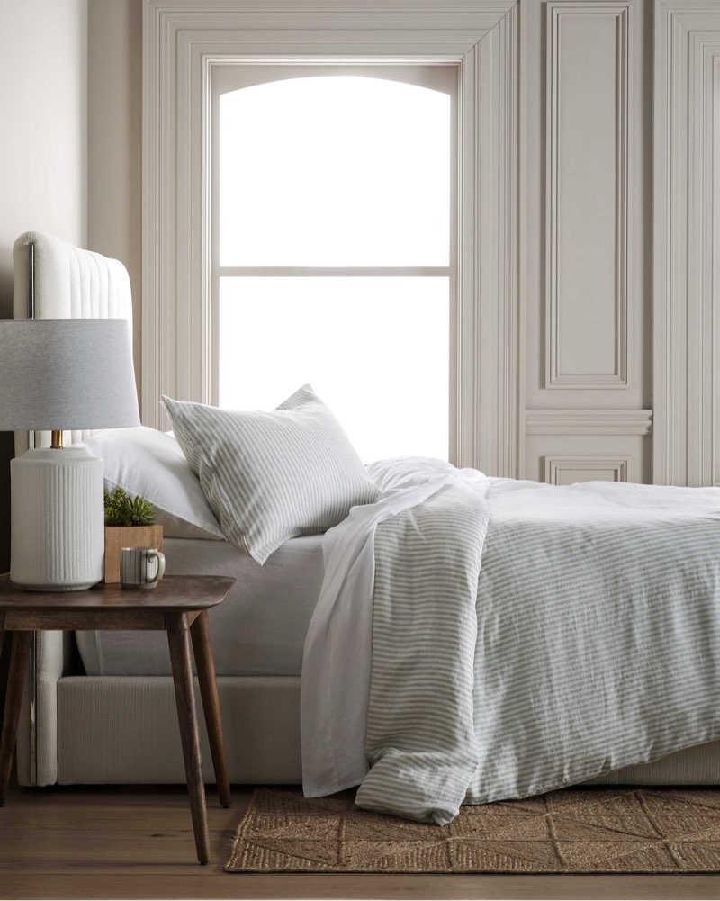 European Linen Stripe Duvet Cover Blue/White Full/Queen