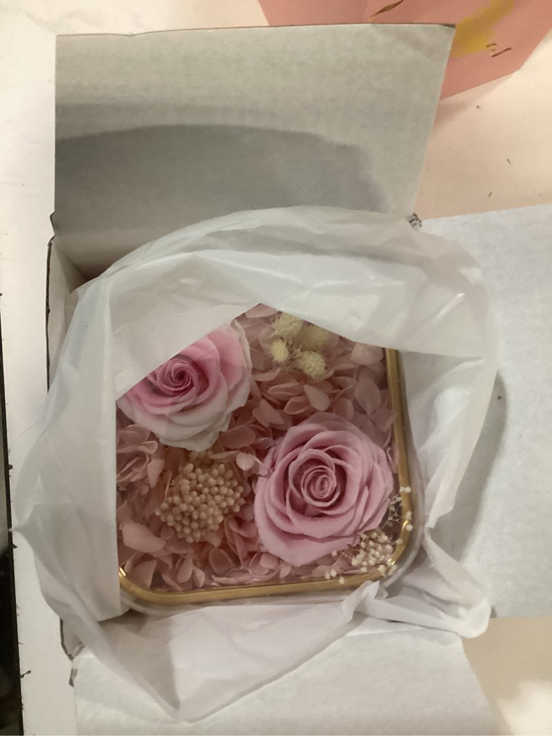 Condition photo showing New/Like New for Preserved Real Roses with Heart Necklace, Eternal Rose Jewelry Box Gifts for Mom, Wife, Girlfriend, Women, Birthday, Anniversary, Valentine’s Day, Mother’s Day(Pink+White) Pink and White